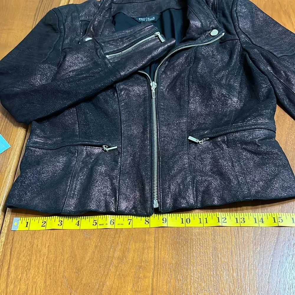 WHBM Motto Metallic Black Suede Faux Jacket Small